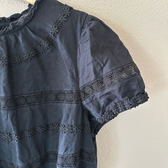 J Crew Black Puff Sleeve Daisy-Chain Knee Length Ruffle Dress - Picture 9 of 10